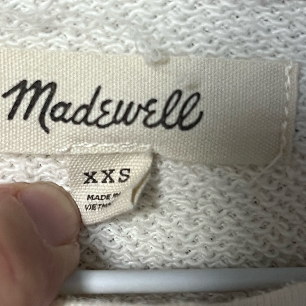 Madewell Puff-Sleeve Henley Sweatshirt - Antique Cream/White - Size XXS. 1070 - Picture 5 of 8